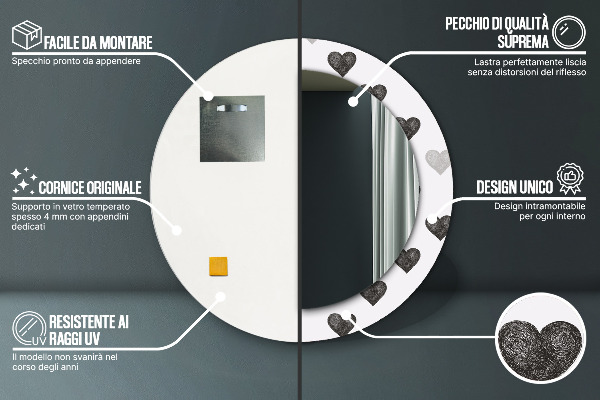 Runder spiegel mit dekoration Abstrakte Herzen