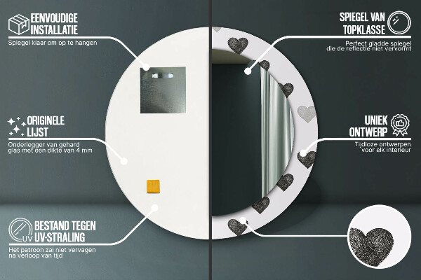 Runder spiegel mit dekoration Abstrakte Herzen