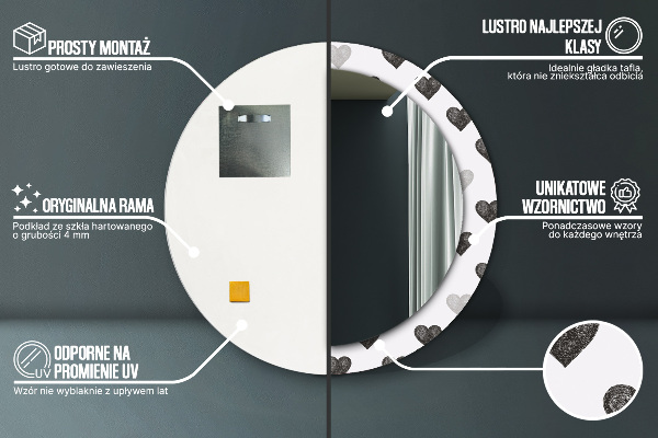 Runder spiegel mit dekoration Abstrakte Herzen