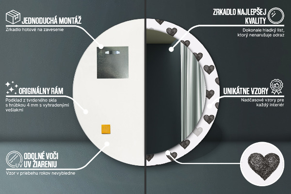 Runder spiegel mit dekoration Abstrakte Herzen