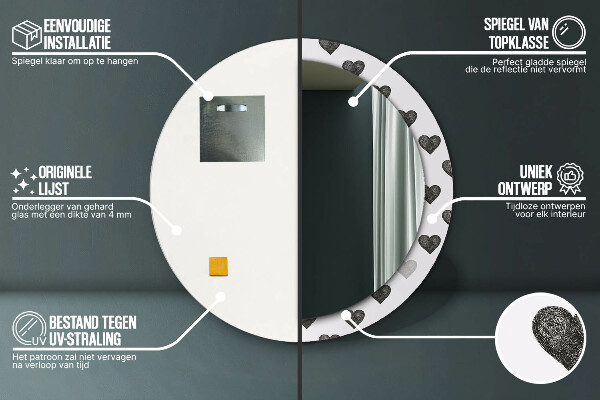 Runder spiegel mit dekoration Abstrakte Herzen