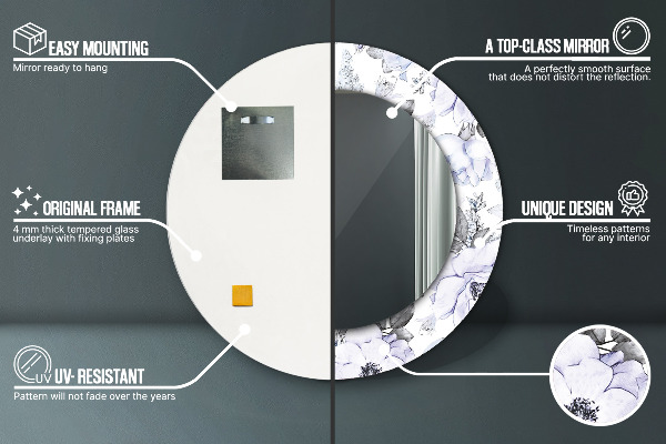 Runder spiegel mit dekoration Blaue Rosen