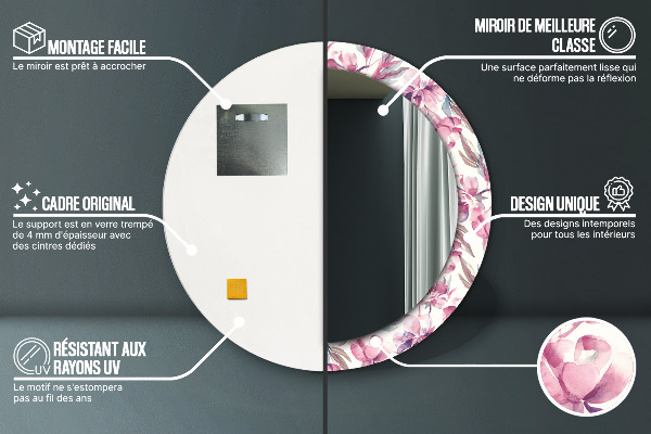 Runder spiegel bedrucktem rahmen Pfingstrosen Blumen