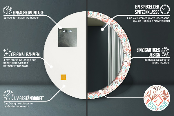 Runder spiegel bedrucktem rahmen Ethnisches Muster