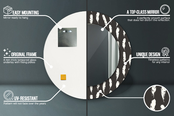 Runder spiegel bedrucktem rahmen Gefieder