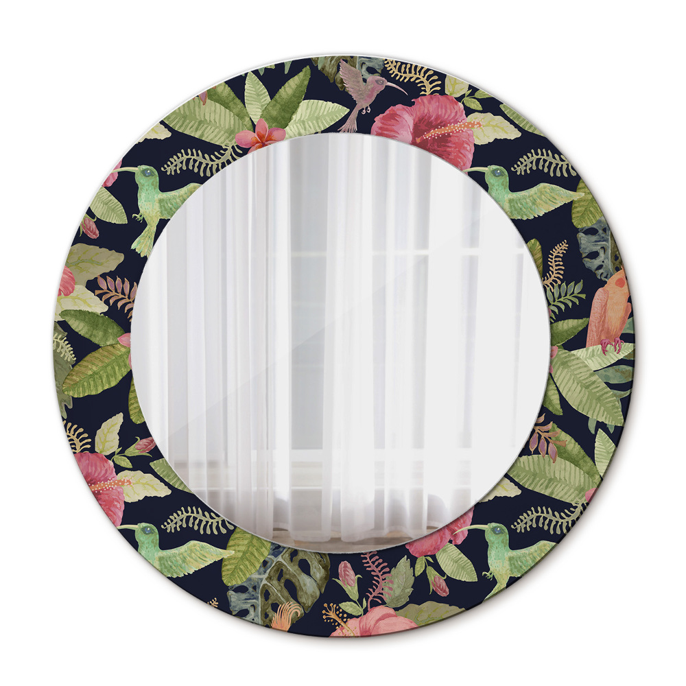 Runder spiegel mit dekorativem aufdruck Hibiskusblüten