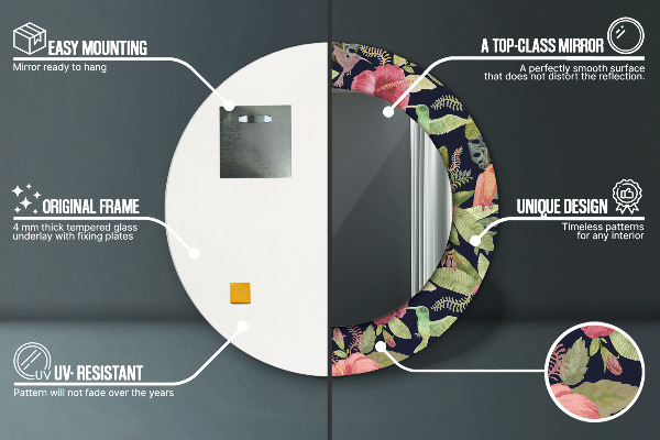 Runder spiegel mit dekorativem aufdruck Hibiskusblüten