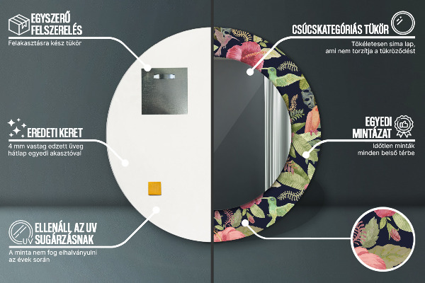 Runder spiegel mit dekorativem aufdruck Hibiskusblüten