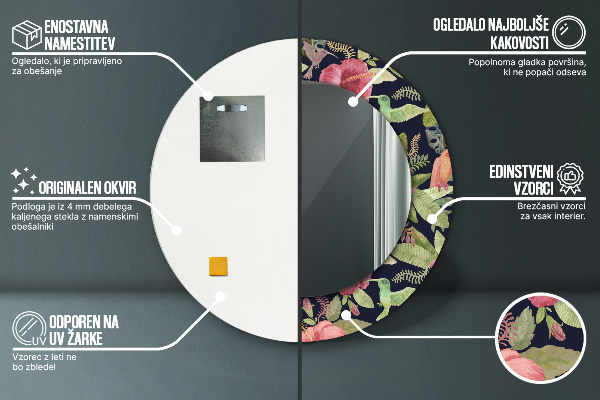 Runder spiegel mit dekorativem aufdruck Hibiskusblüten