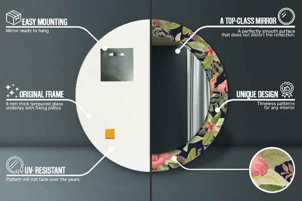 Runder spiegel mit dekorativem aufdruck Hibiskusblüten