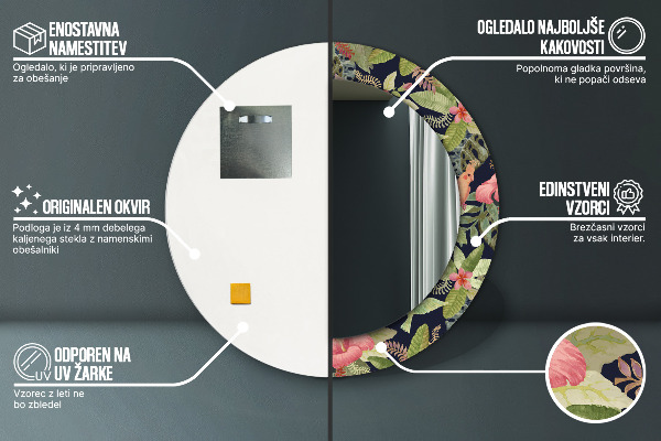 Runder spiegel mit dekorativem aufdruck Hibiskusblüten