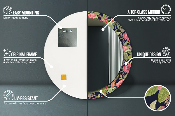 Runder spiegel mit dekorativem aufdruck Hibiskusblüten