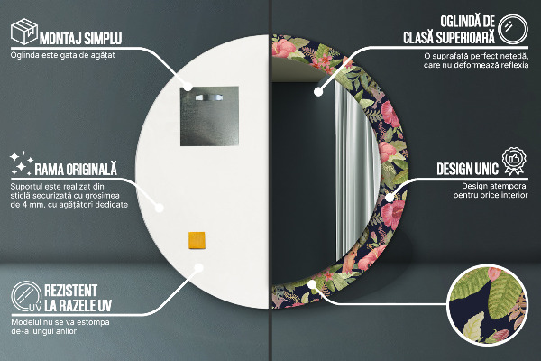 Runder spiegel mit dekorativem aufdruck Hibiskusblüten