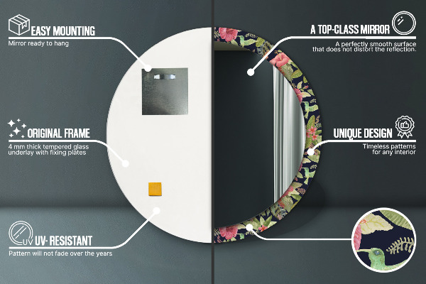 Runder spiegel mit dekorativem aufdruck Hibiskusblüten