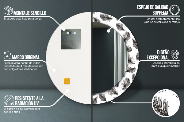 Runder spiegel mit dekorativem aufdruck Gefieder