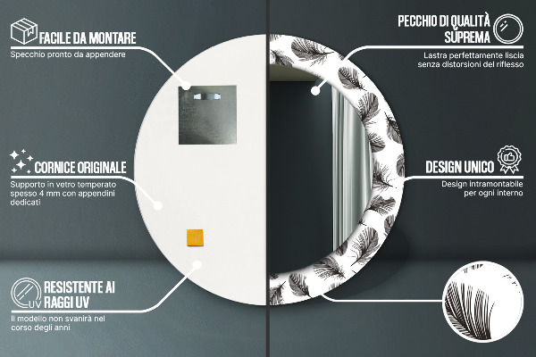 Runder spiegel mit dekorativem aufdruck Gefieder