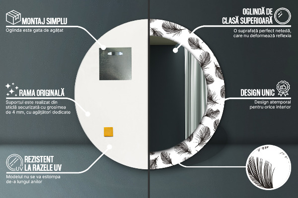 Runder spiegel mit dekorativem aufdruck Gefieder