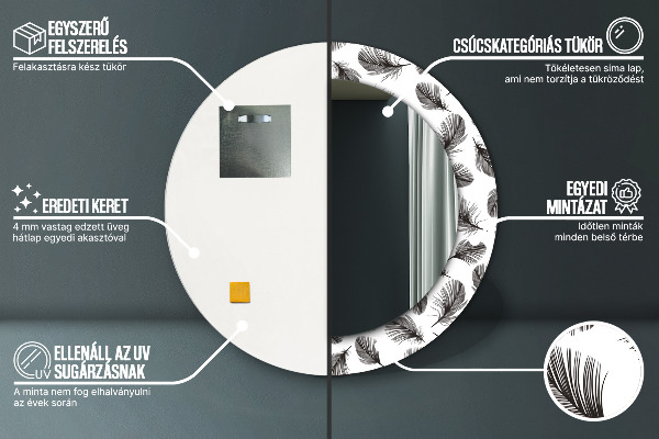 Runder spiegel mit dekorativem aufdruck Gefieder