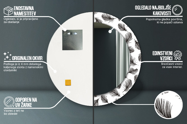 Runder spiegel mit dekorativem aufdruck Gefieder