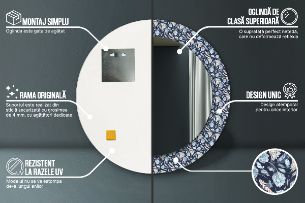 Runder spiegel mit dekorativem aufdruck Boho-Muster