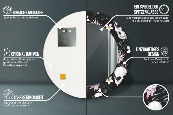 Runder spiegel aufdruck Schädelblumen