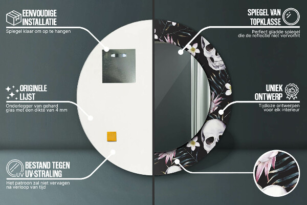 Runder spiegel aufdruck Schädelblumen