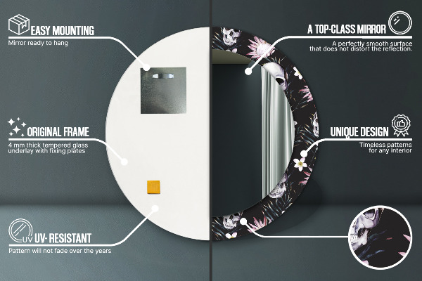 Runder spiegel aufdruck Schädelblumen