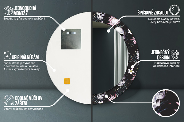 Runder spiegel aufdruck Schädelblumen