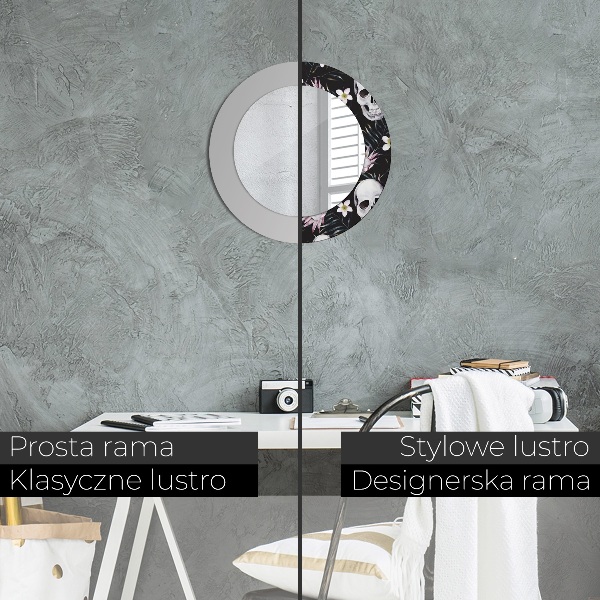 Runder spiegel aufdruck Schädelblumen