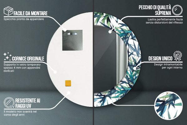 Runder spiegel aufdruck Blaue Palmen