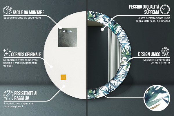 Runder spiegel aufdruck Blaue Palmen