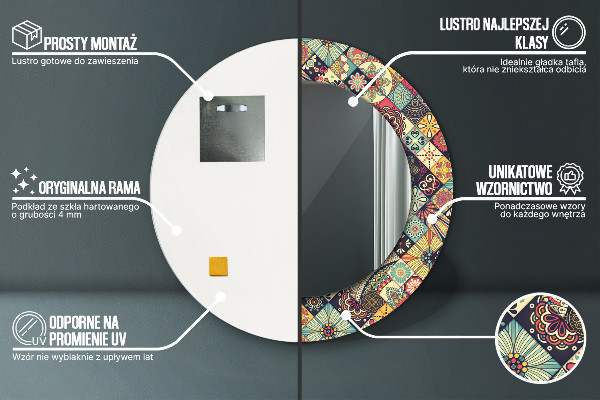 Runder spiegel mit dekoration Ethnisches Blumen