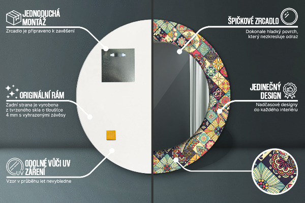 Runder spiegel mit dekoration Ethnisches Blumen