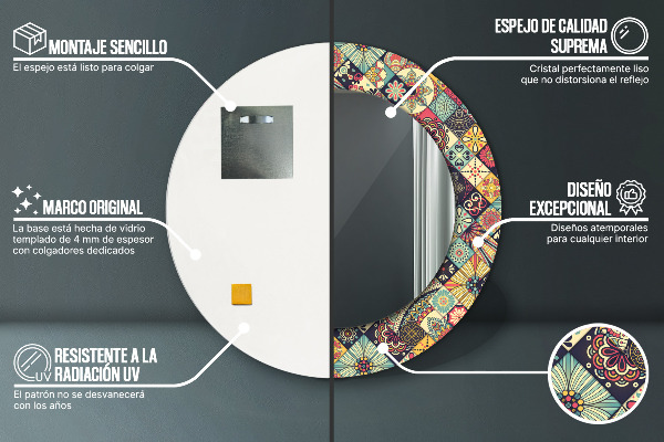 Runder spiegel mit dekoration Ethnisches Blumen