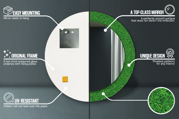 Runder spiegel mit dekoration grünes Gras