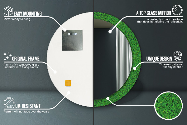 Runder spiegel mit dekoration grünes Gras