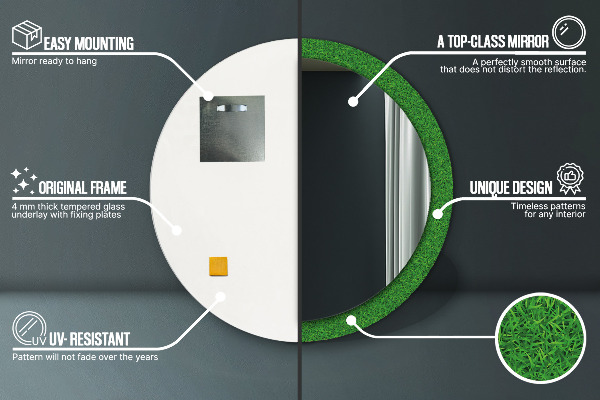 Runder spiegel mit dekoration grünes Gras