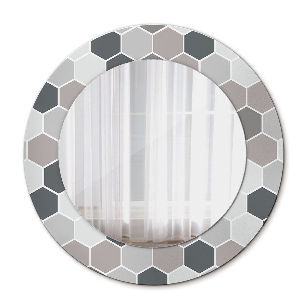 Runder spiegel mit dekorativem aufdruck Sechseckiges Muster