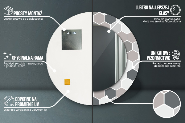 Runder spiegel mit dekorativem aufdruck Sechseckiges Muster