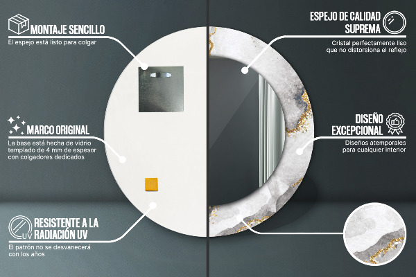 Runder spiegel aufdruck Weißes Marmor Gold