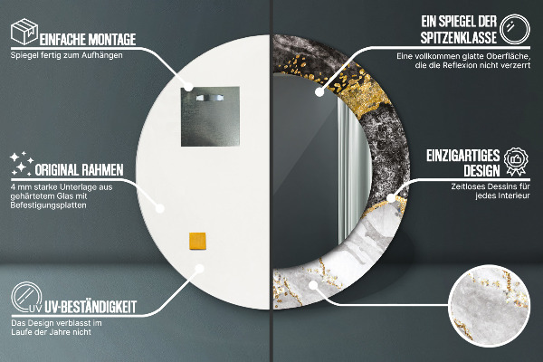 Runder spiegel aufdruck Marmor und Gold