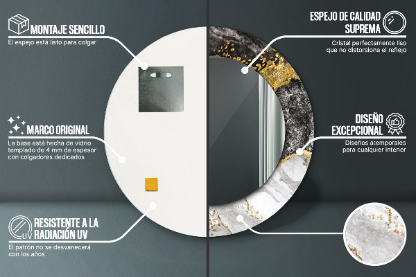 Runder spiegel aufdruck Marmor und Gold