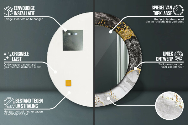 Runder spiegel aufdruck Marmor und Gold