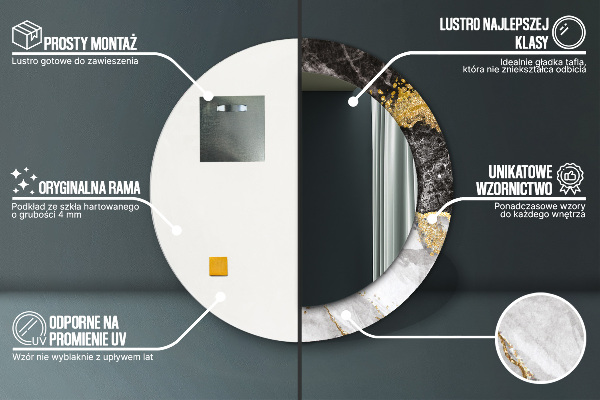 Runder spiegel aufdruck Marmor und Gold