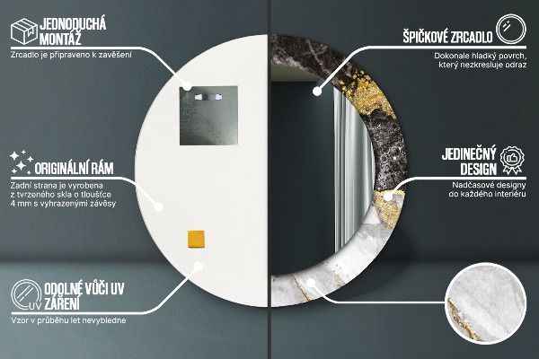 Runder spiegel aufdruck Marmor und Gold