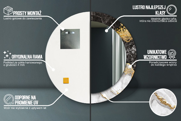 Runder spiegel aufdruck Marmor und Gold