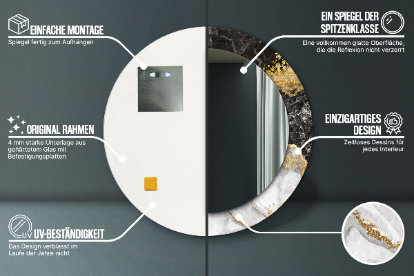 Runder spiegel aufdruck Marmor und Gold