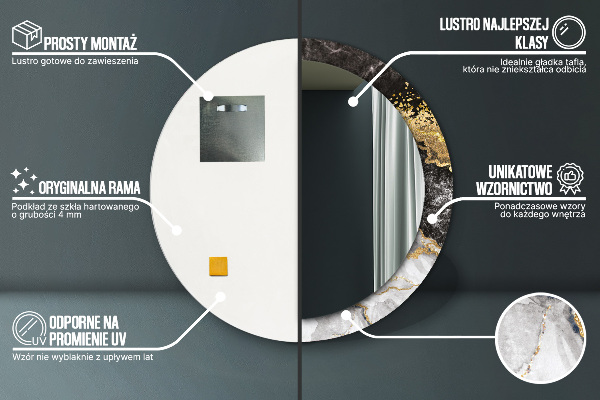 Runder spiegel aufdruck Marmor und Gold