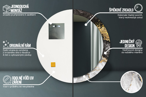 Runder spiegel aufdruck Marmor und Gold