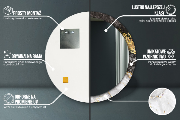 Runder spiegel aufdruck Marmor und Gold